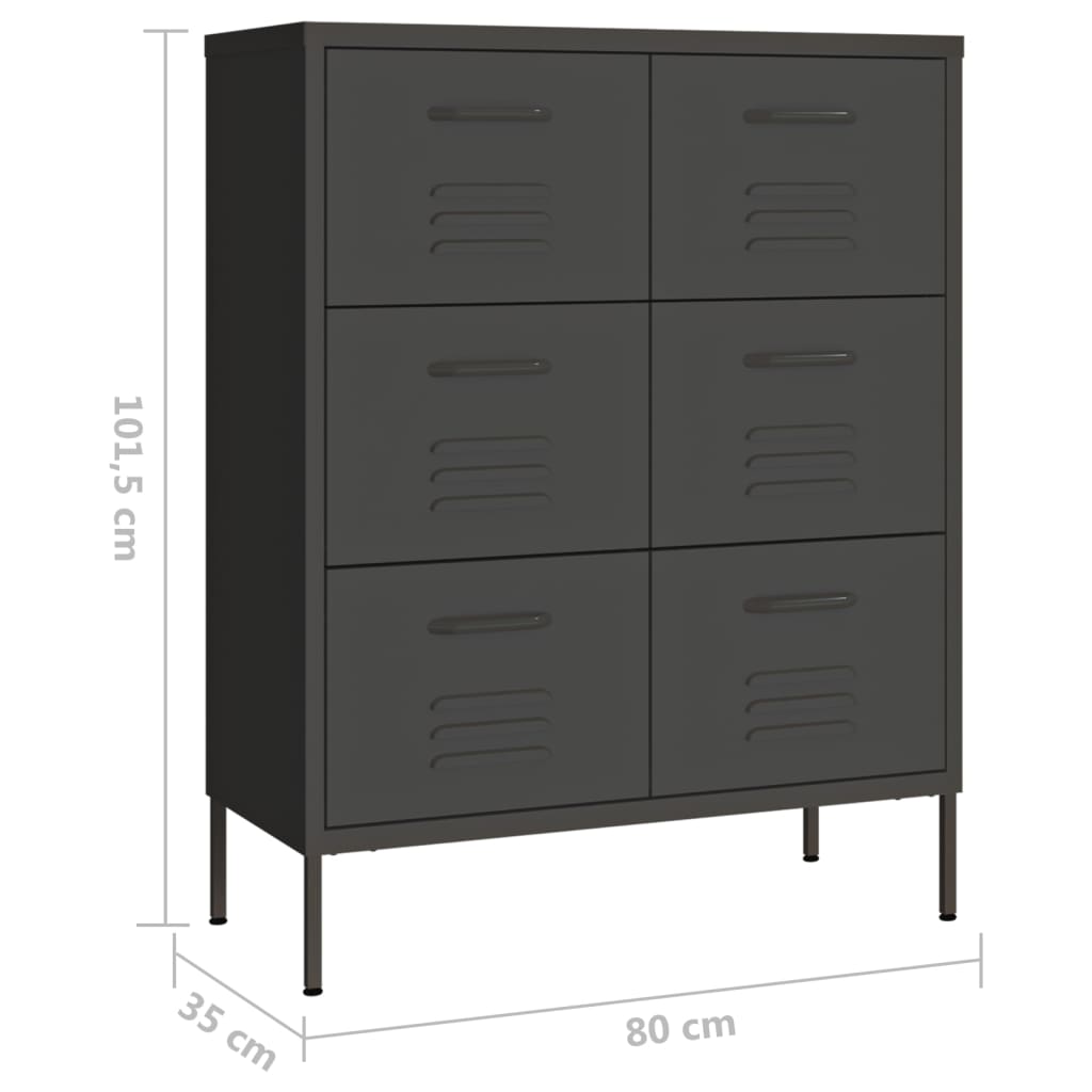 Drawer Cabinet Anthracite 80x35x101.5 cm Steel - OLBRIT