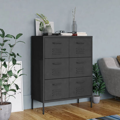 Drawer Cabinet Anthracite 80x35x101.5 cm Steel - OLBRIT