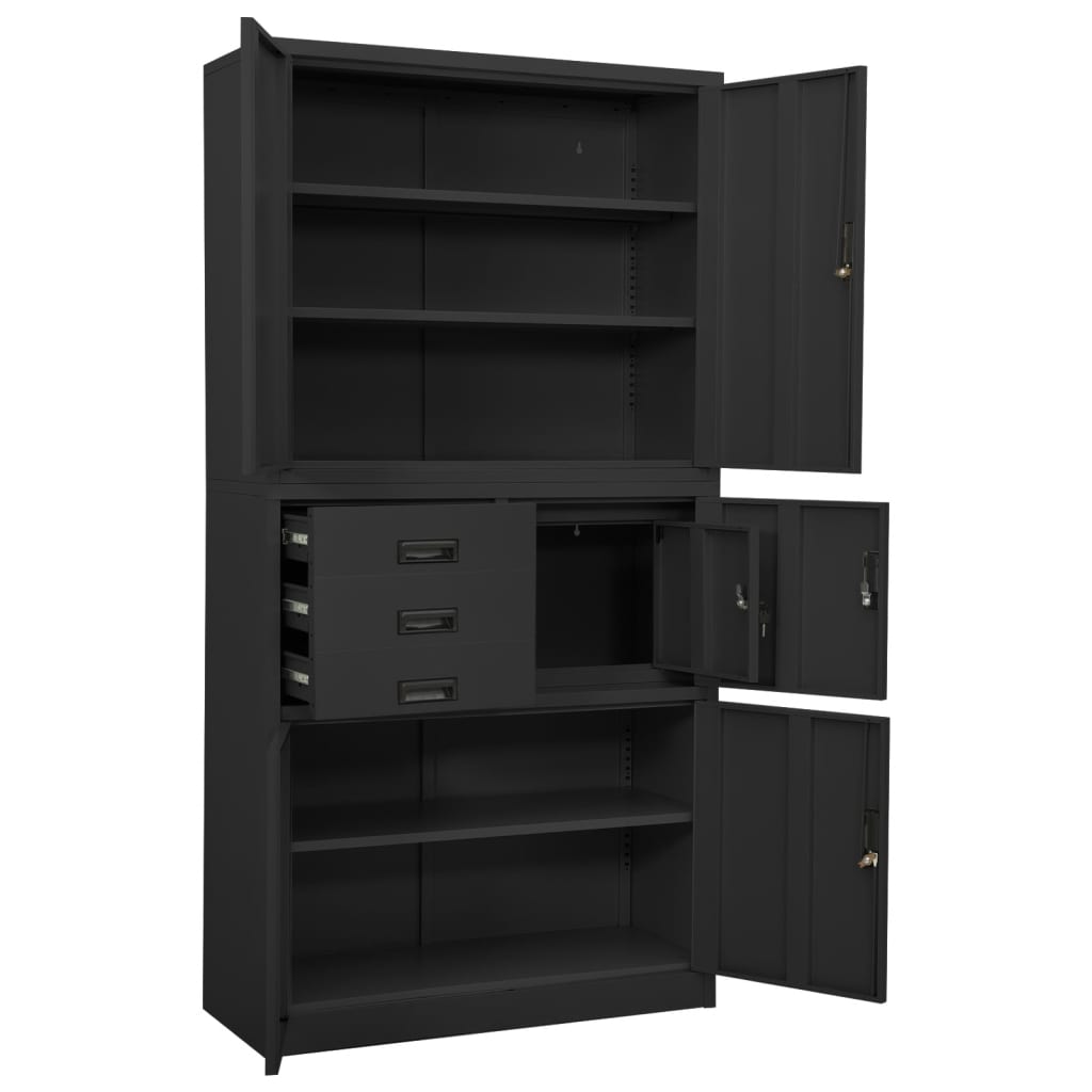 Office Cabinet Anthracite 90x40x180 cm Steel - OLBRIT