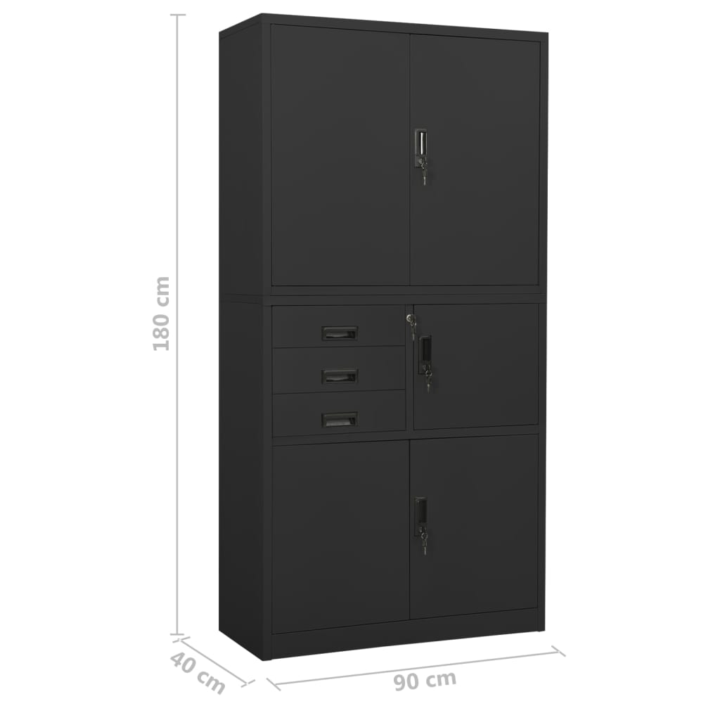 Office Cabinet Anthracite 90x40x180 cm Steel - OLBRIT