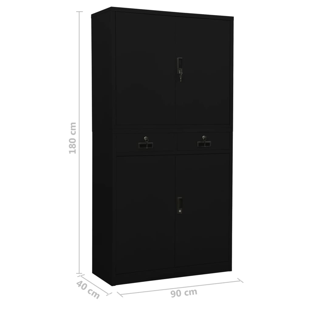 Office Cabinet Black 90x40x180 cm Steel - OLBRIT