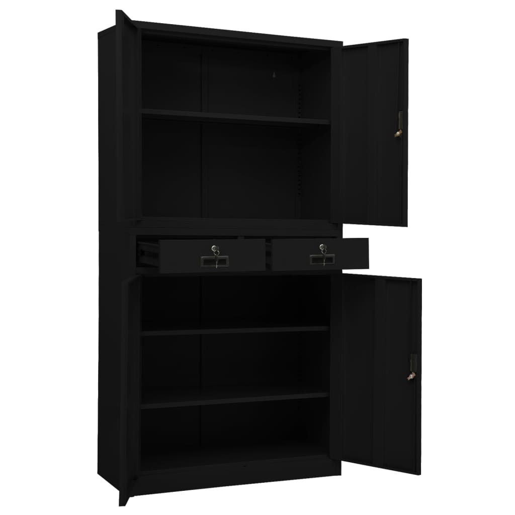 Office Cabinet Black 90x40x180 cm Steel - OLBRIT