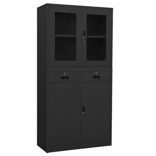 Office Cabinet Anthracite 90x40x180 cm Steel and Tempered Glass - OLBRIT