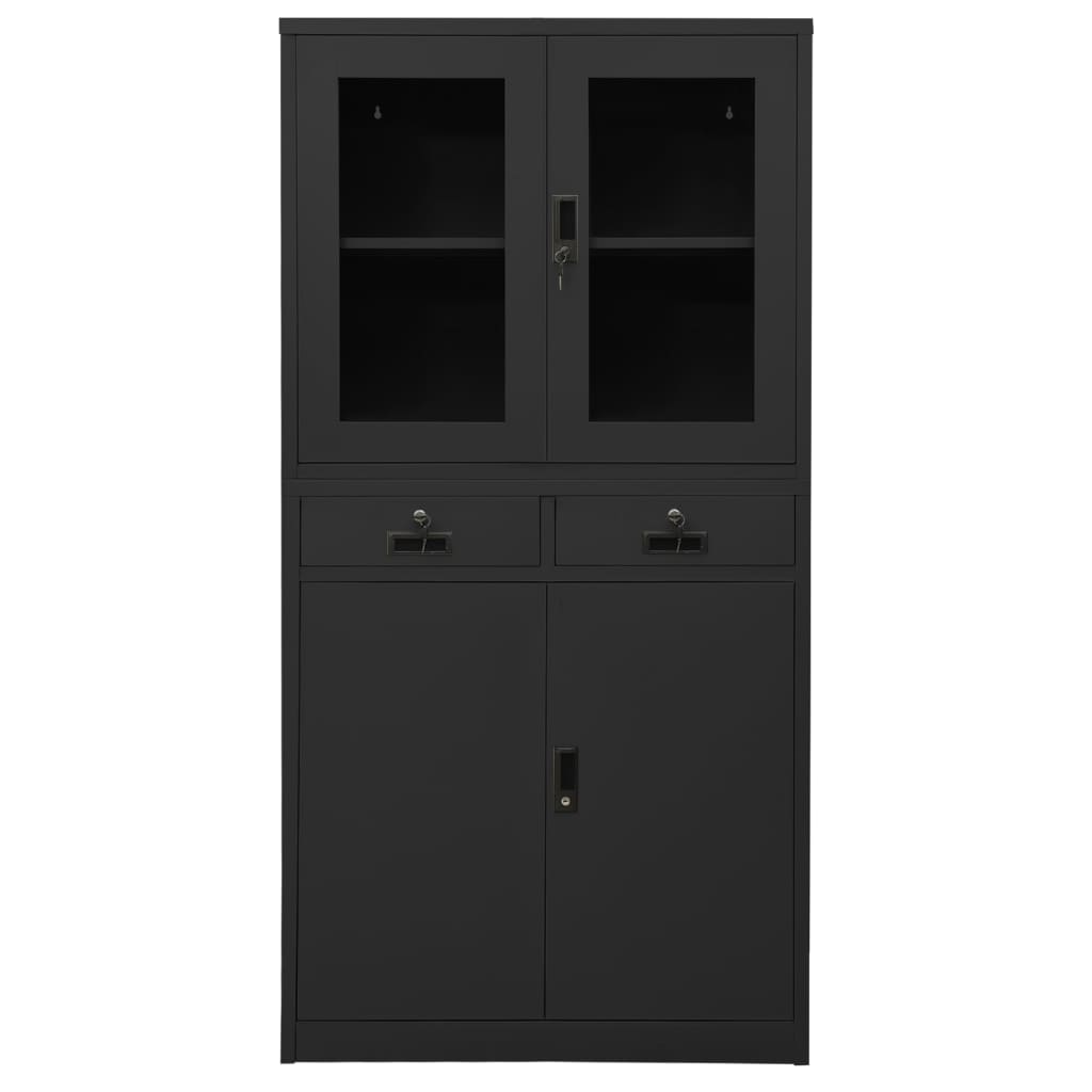 Office Cabinet Anthracite 90x40x180 cm Steel and Tempered Glass - OLBRIT