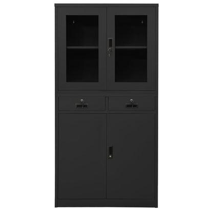 Office Cabinet Anthracite 90x40x180 cm Steel and Tempered Glass - OLBRIT