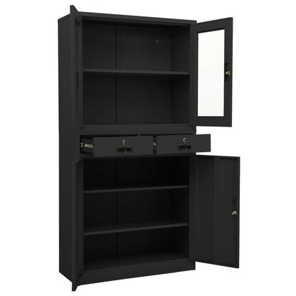 Office Cabinet Anthracite 90x40x180 cm Steel and Tempered Glass - OLBRIT