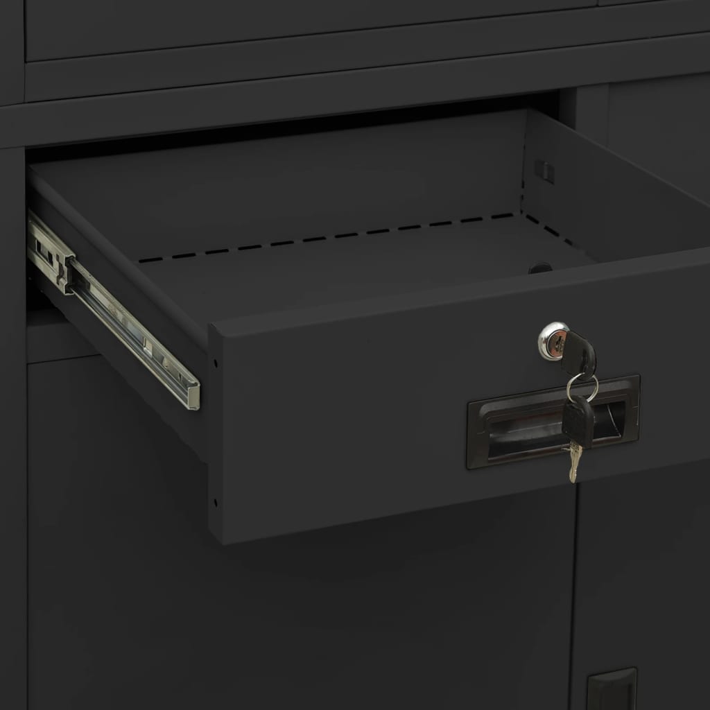 Office Cabinet Anthracite 90x40x180 cm Steel and Tempered Glass - OLBRIT
