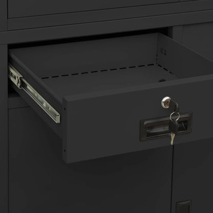 Office Cabinet Anthracite 90x40x180 cm Steel and Tempered Glass - OLBRIT