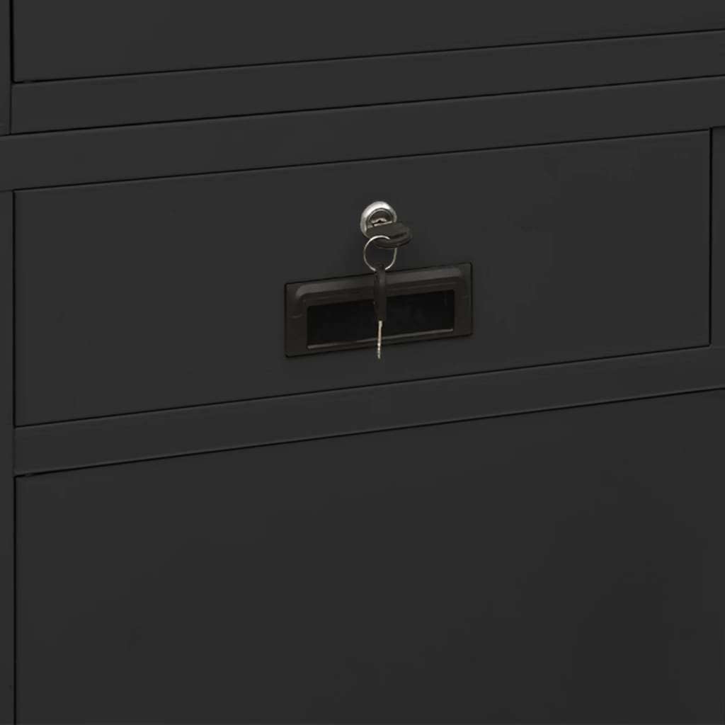 Office Cabinet Anthracite 90x40x180 cm Steel and Tempered Glass - OLBRIT