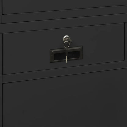 Office Cabinet Anthracite 90x40x180 cm Steel and Tempered Glass - OLBRIT