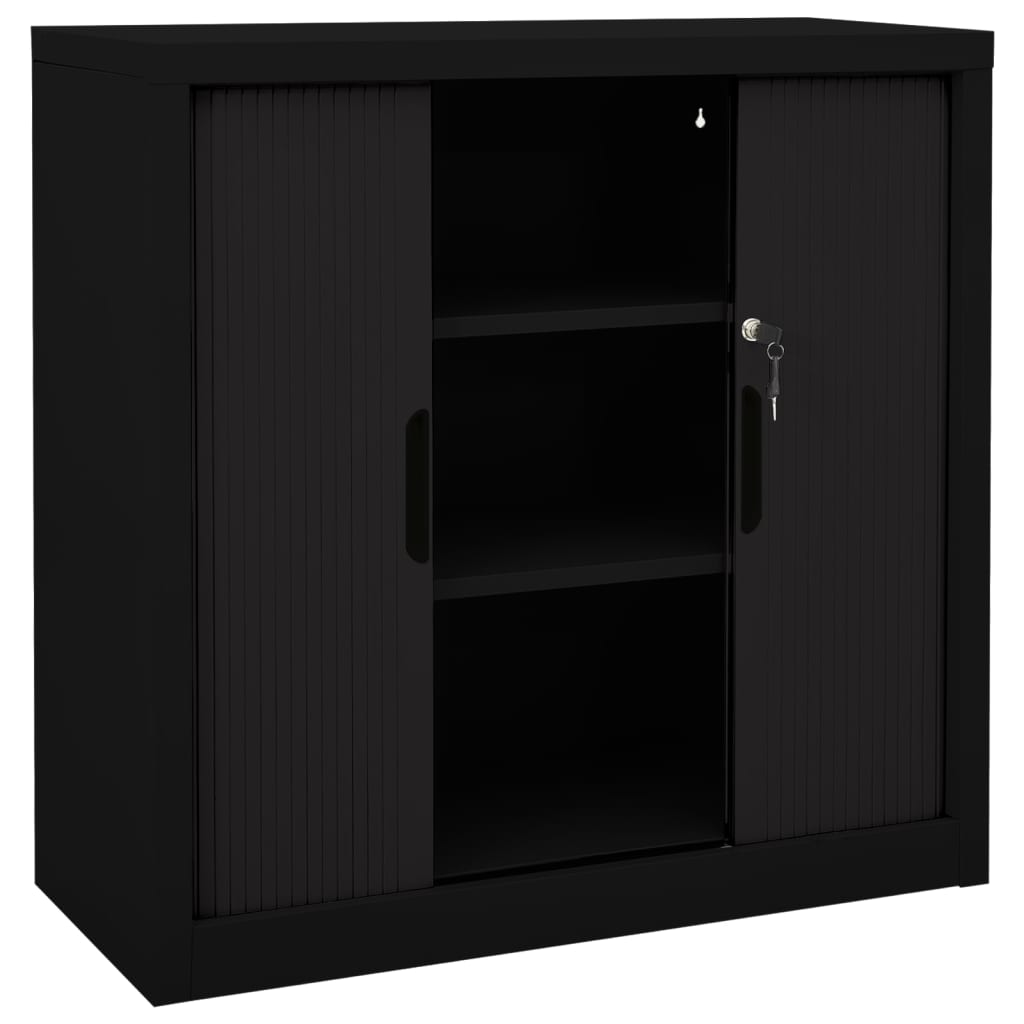 Sliding Door Cabinet Black 90x40x90 cm Steel - OLBRIT