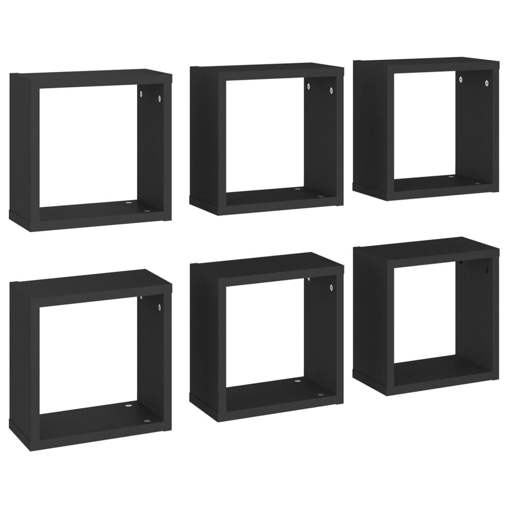 Wall Cube Shelves 6 pcs Black 30x15x30 cm - OLBRIT