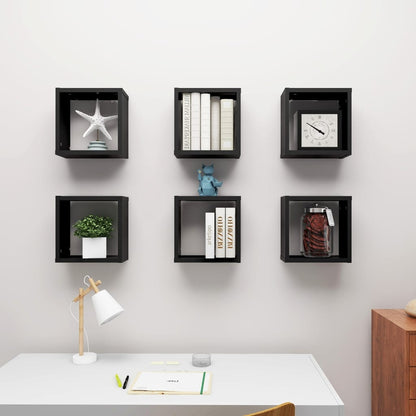 Wall Cube Shelves 6 pcs Black 30x15x30 cm - OLBRIT