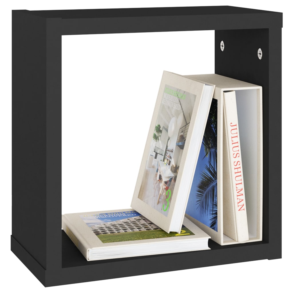 Wall Cube Shelves 6 pcs Black 30x15x30 cm - OLBRIT