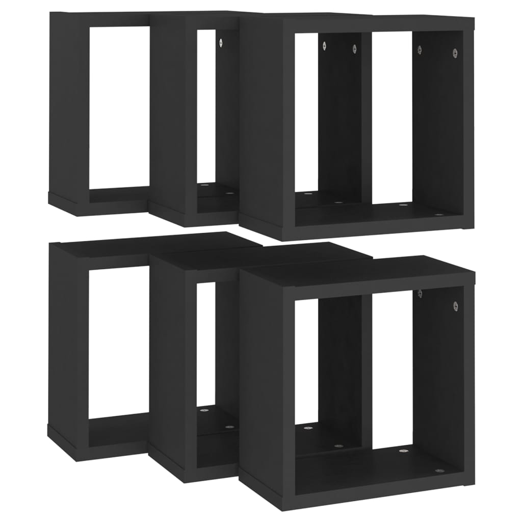 Wall Cube Shelves 6 pcs Black 30x15x30 cm - OLBRIT