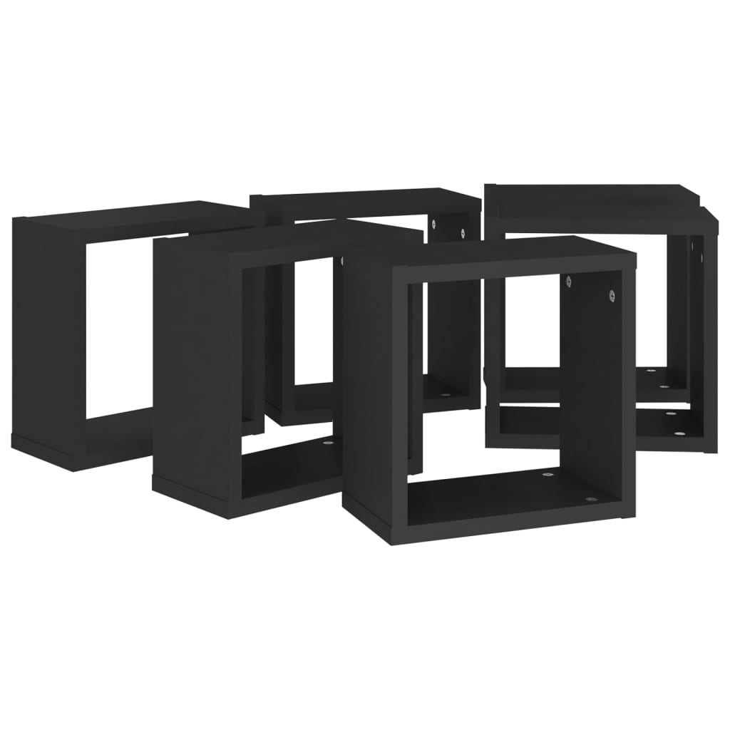 Wall Cube Shelves 6 pcs Black 30x15x30 cm - OLBRIT