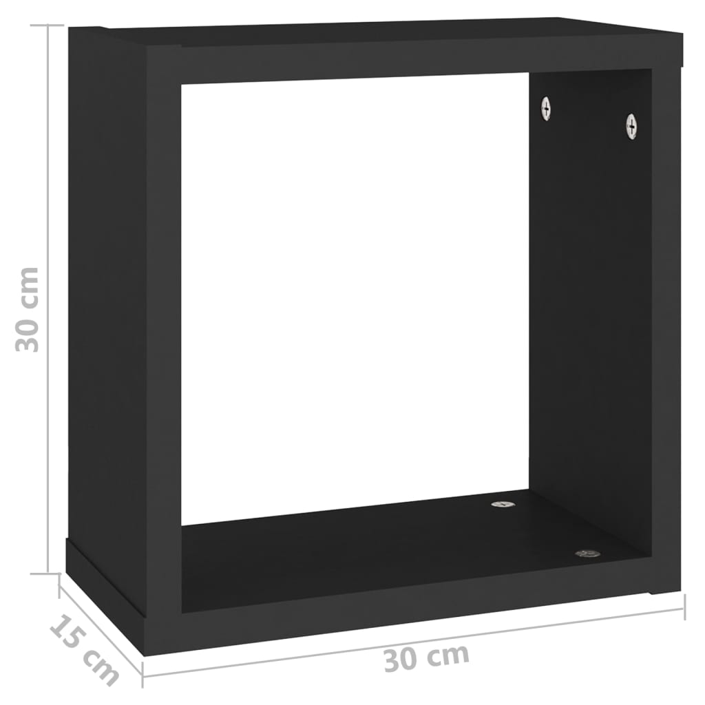 Wall Cube Shelves 6 pcs Black 30x15x30 cm - OLBRIT
