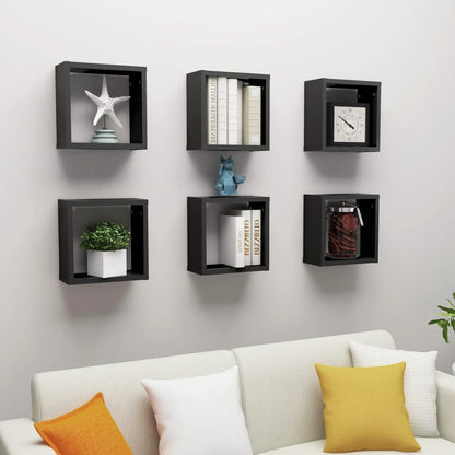 Wall Cube Shelves 6 pcs Black 30x15x30 cm - OLBRIT