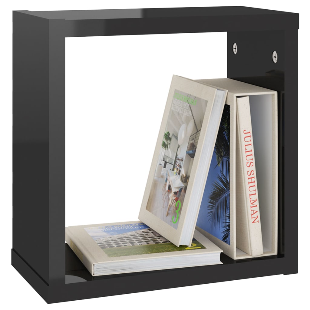 Wall Cube Shelves 6 pcs High Gloss Black 30x15x30 cm - OLBRIT