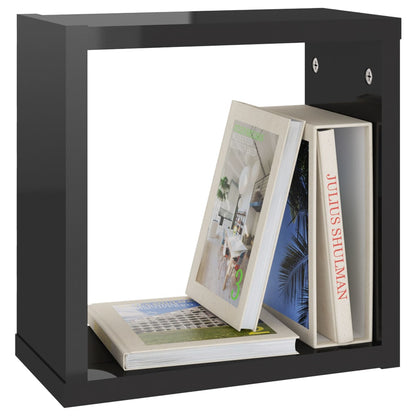 Wall Cube Shelves 6 pcs High Gloss Black 30x15x30 cm - OLBRIT