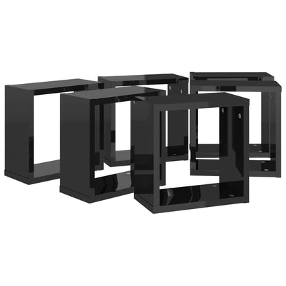 Wall Cube Shelves 6 pcs High Gloss Black 30x15x30 cm - OLBRIT