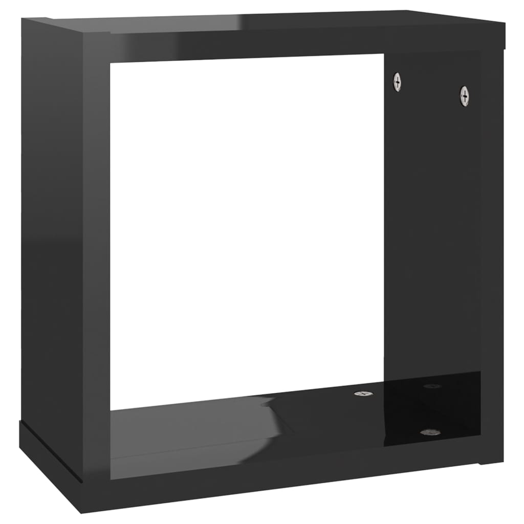 Wall Cube Shelves 6 pcs High Gloss Black 30x15x30 cm - OLBRIT