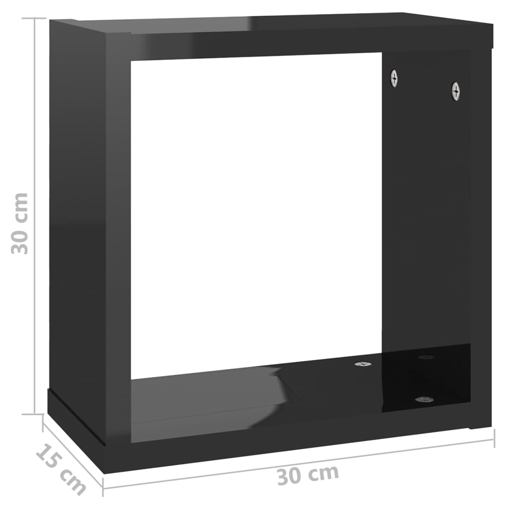Wall Cube Shelves 6 pcs High Gloss Black 30x15x30 cm - OLBRIT