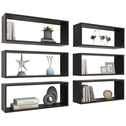 Wall Cube Shelf 6 pcs High Gloss Black 60x15x23 cm Engineered Wood - OLBRIT