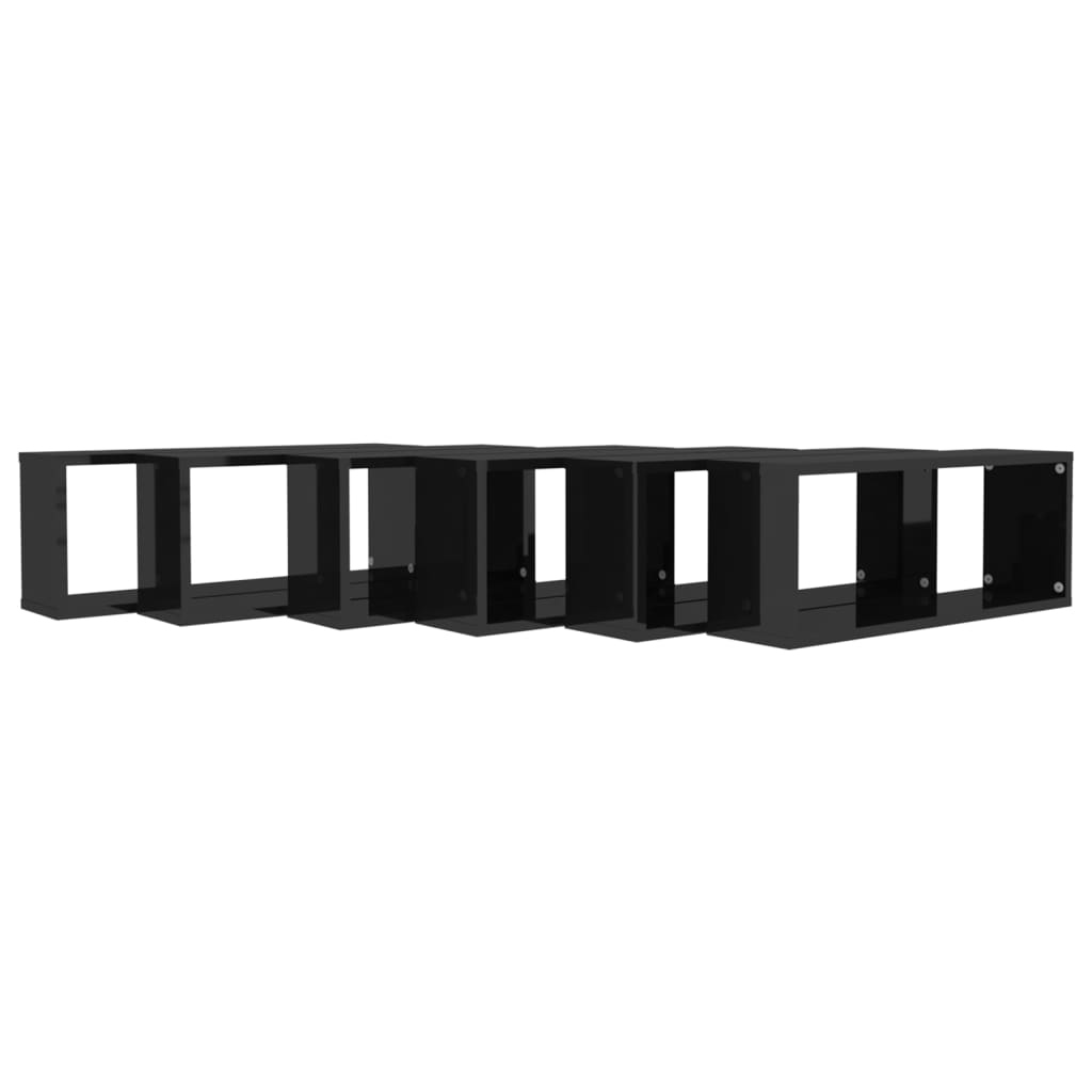 Wall Cube Shelf 6 pcs High Gloss Black 60x15x23 cm Engineered Wood - OLBRIT