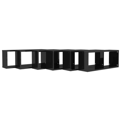 Wall Cube Shelf 6 pcs High Gloss Black 60x15x23 cm Engineered Wood - OLBRIT
