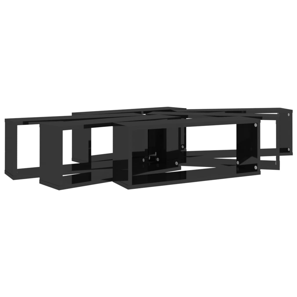 Wall Cube Shelf 6 pcs High Gloss Black 60x15x23 cm Engineered Wood - OLBRIT