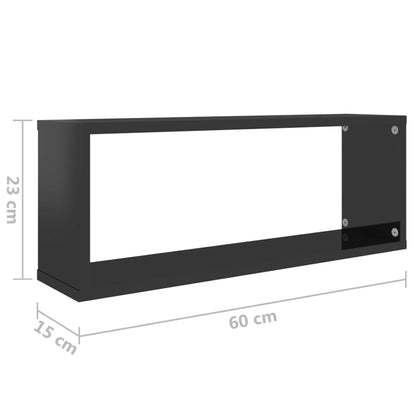 Wall Cube Shelf 6 pcs High Gloss Black 60x15x23 cm Engineered Wood - OLBRIT
