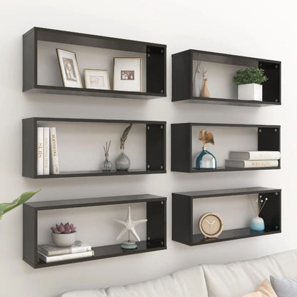 Wall Cube Shelf 6 pcs High Gloss Black 60x15x23 cm Engineered Wood - OLBRIT