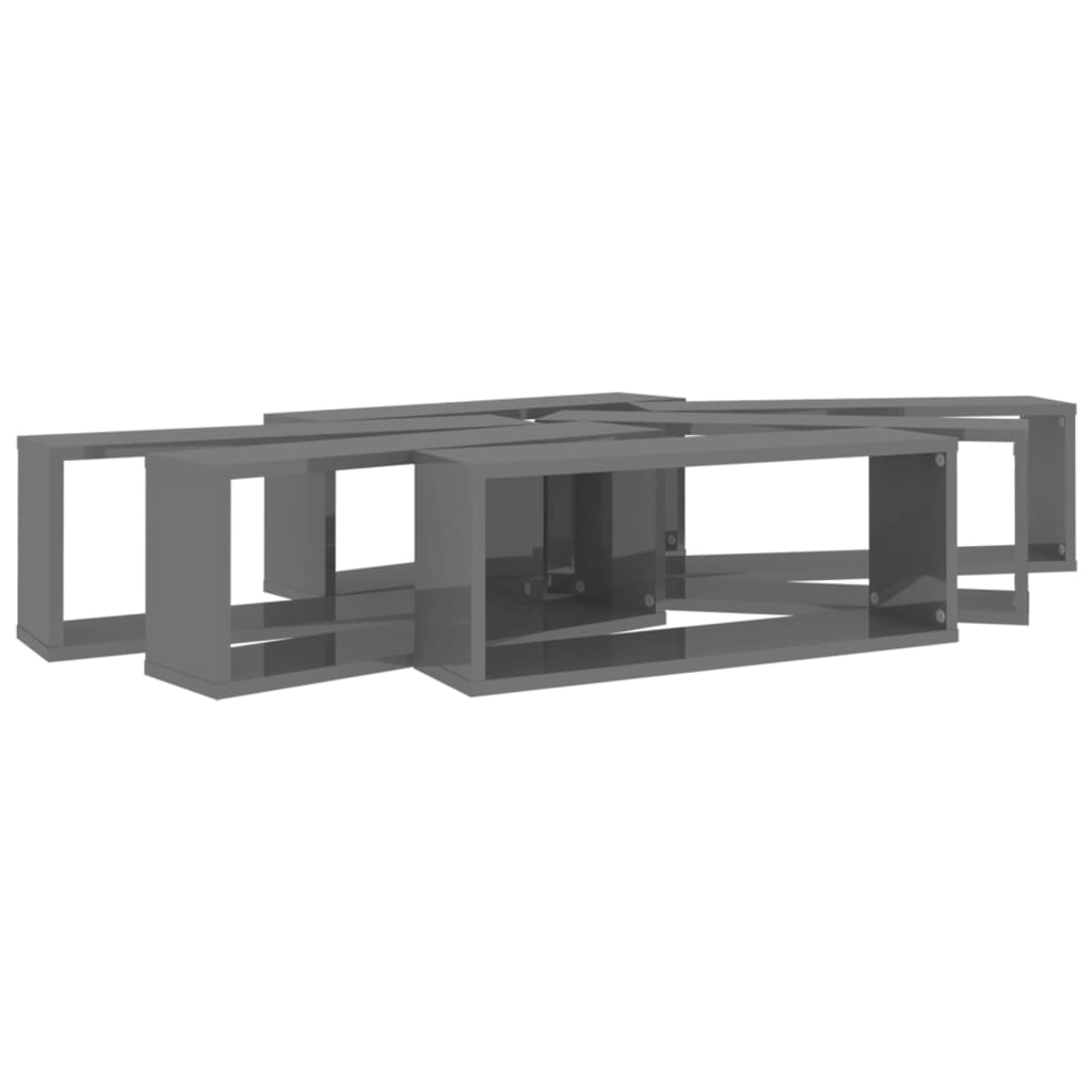 Wall Cube Shelf 6 pcs High Gloss Grey 60x15x23 cm Engineered Wood - OLBRIT