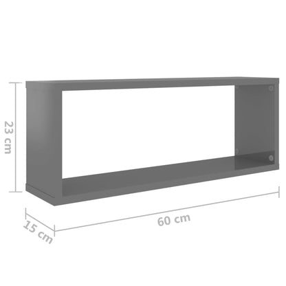 Wall Cube Shelf 6 pcs High Gloss Grey 60x15x23 cm Engineered Wood - OLBRIT