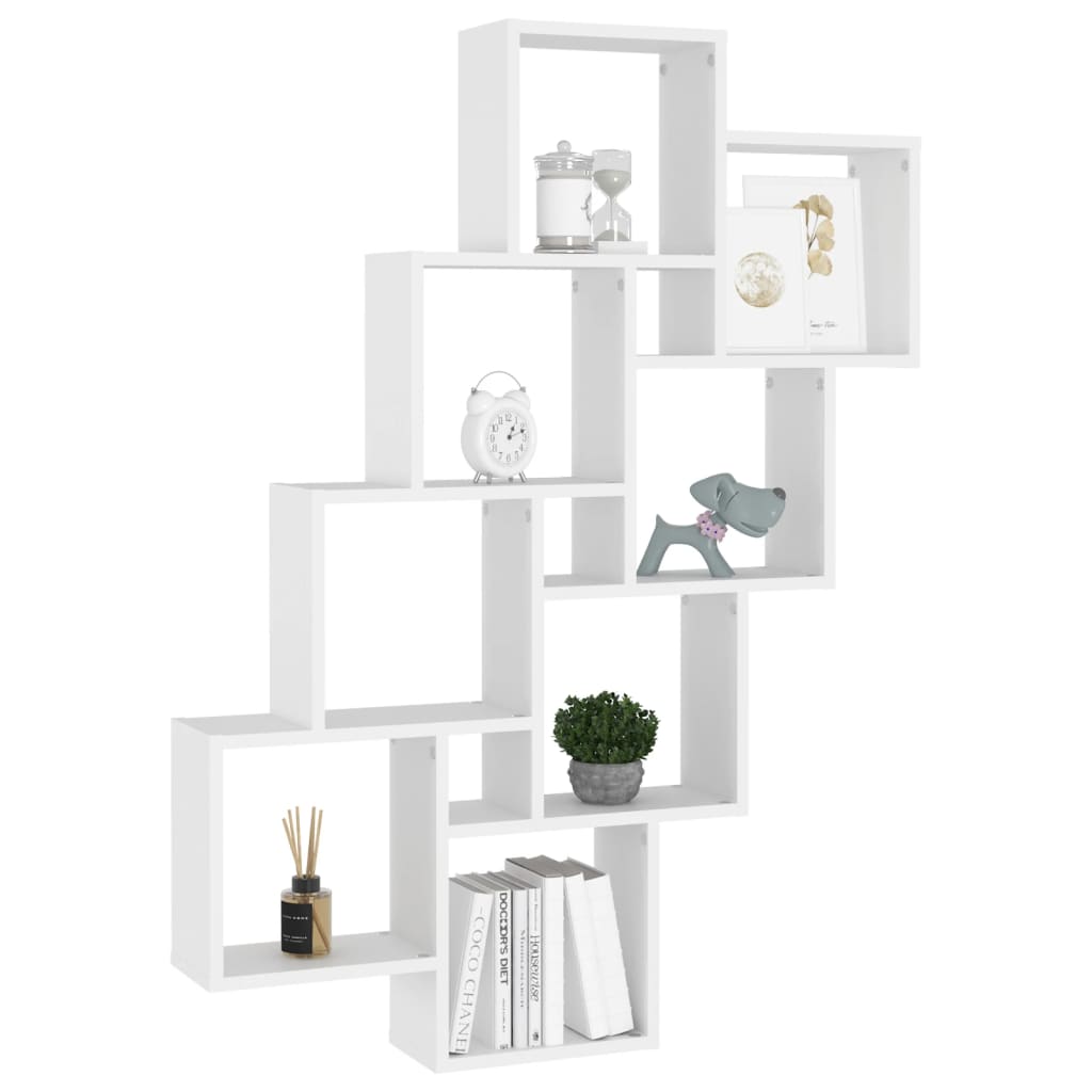 Wall Cube Shelf White 90x15x119 cm Engineered Wood - OLBRIT