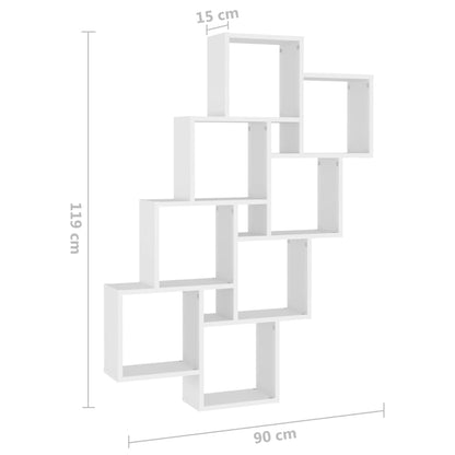 Wall Cube Shelf White 90x15x119 cm Engineered Wood - OLBRIT