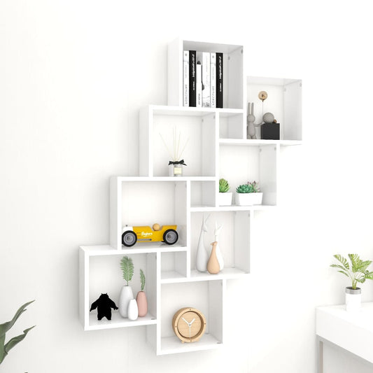 Wall Cube Shelf White 90x15x119 cm Engineered Wood - OLBRIT