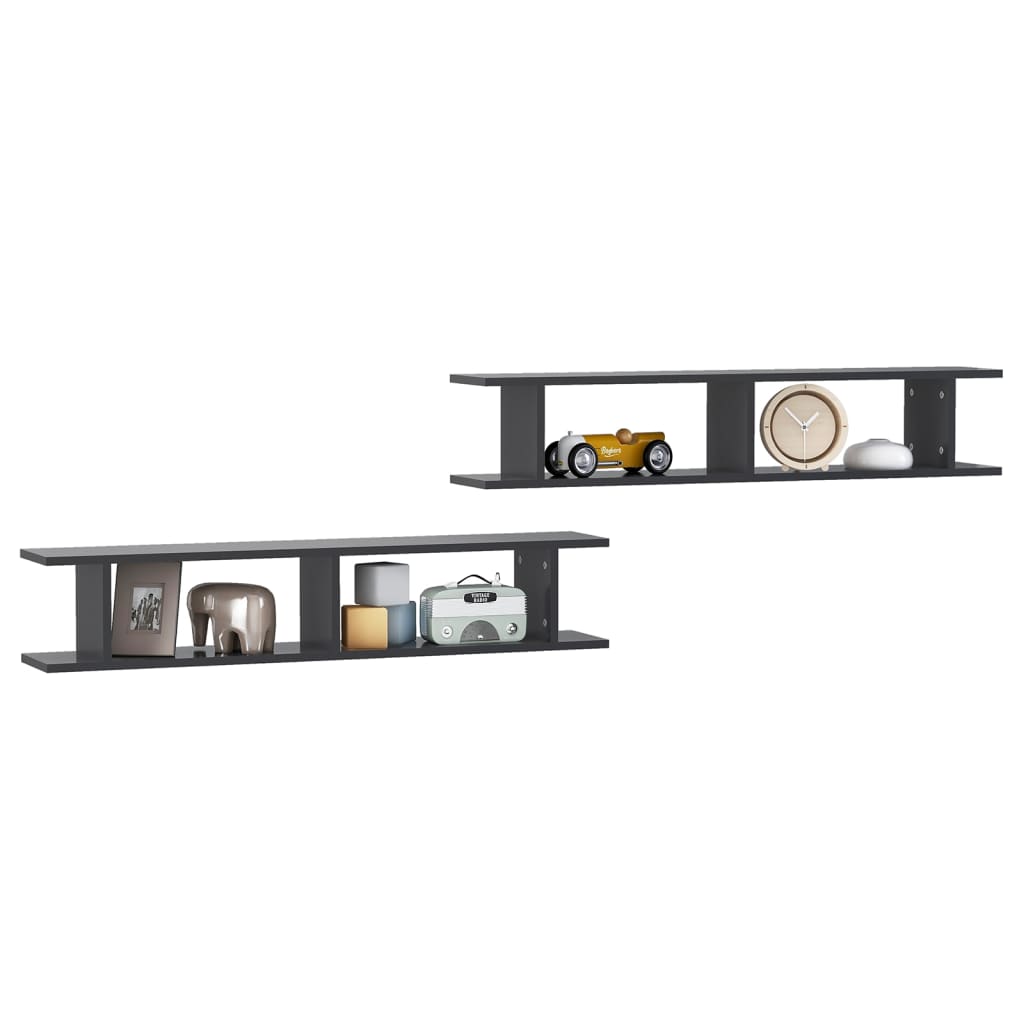 Wall Shelf 2 pcs Grey 105x18x20 cm Engineered Wood - OLBRIT