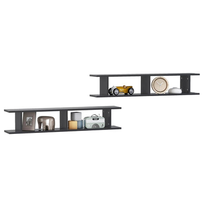 Wall Shelf 2 pcs Grey 105x18x20 cm Engineered Wood - OLBRIT