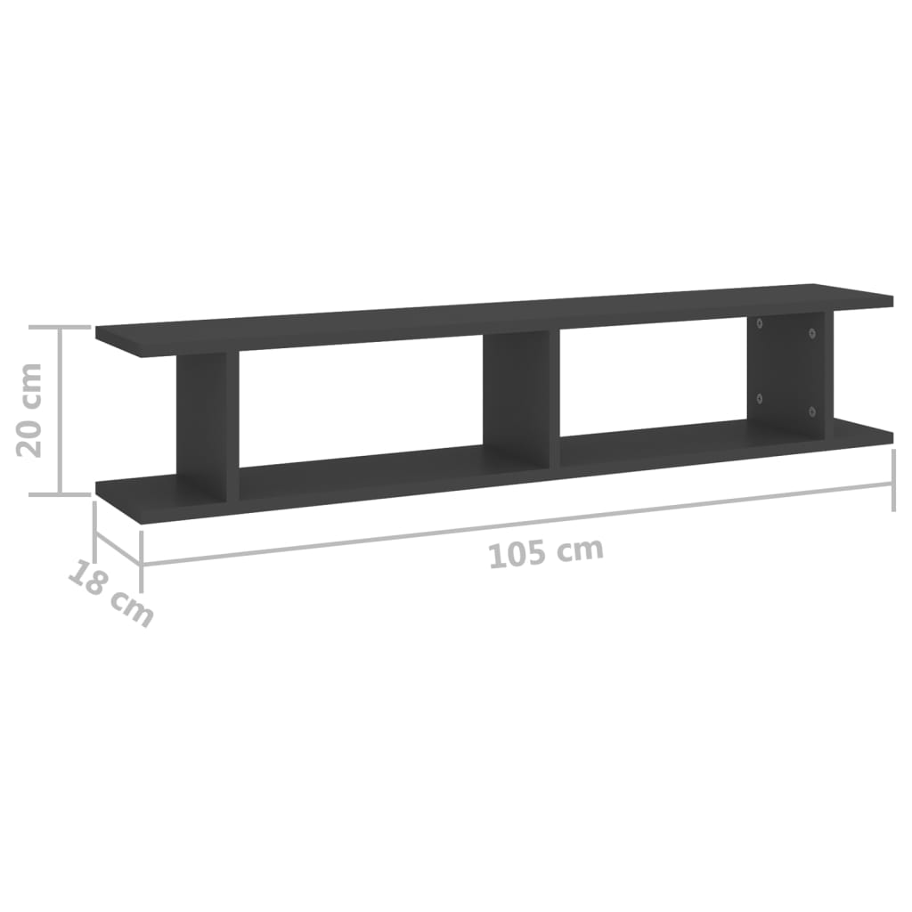 Wall Shelf 2 pcs Grey 105x18x20 cm Engineered Wood - OLBRIT