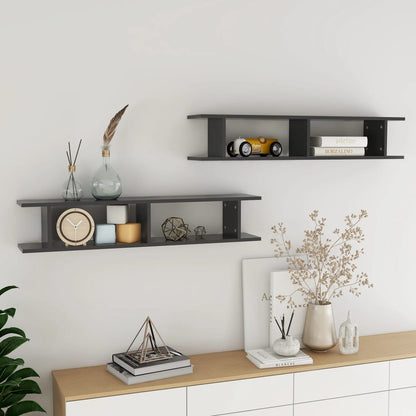 Wall Shelf 2 pcs Grey 105x18x20 cm Engineered Wood - OLBRIT