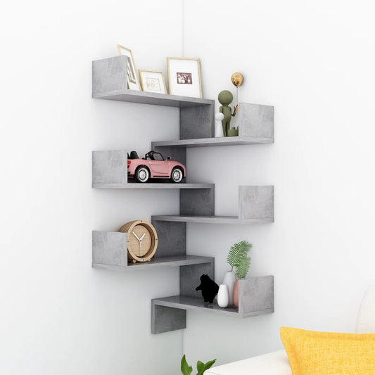 Wall Corner Shelf 2 pcs Concrete Grey 40x40x50 cm Engineered Wood - OLBRIT