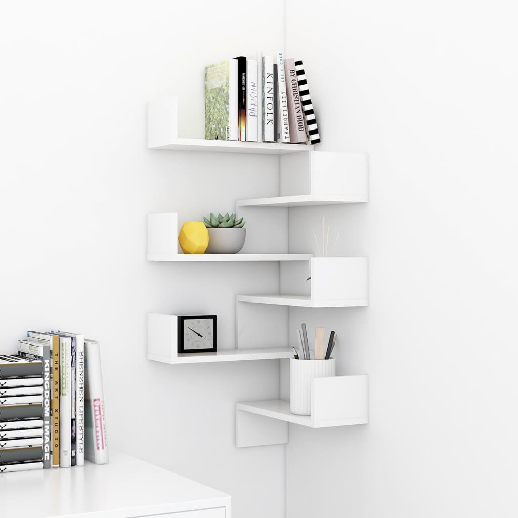 Wall Corner Shelf 2 pcs High Gloss White 40x40x50 cm Engineered Wood - OLBRIT