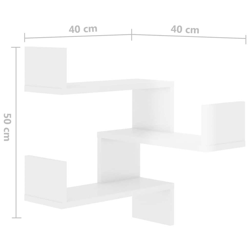 Wall Corner Shelf 2 pcs High Gloss White 40x40x50 cm Engineered Wood - OLBRIT