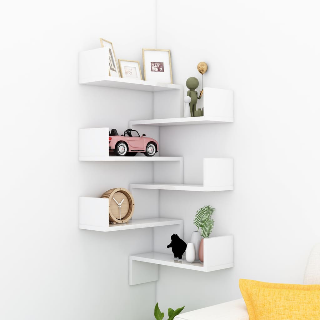 Wall Corner Shelf 2 pcs High Gloss White 40x40x50 cm Engineered Wood - OLBRIT