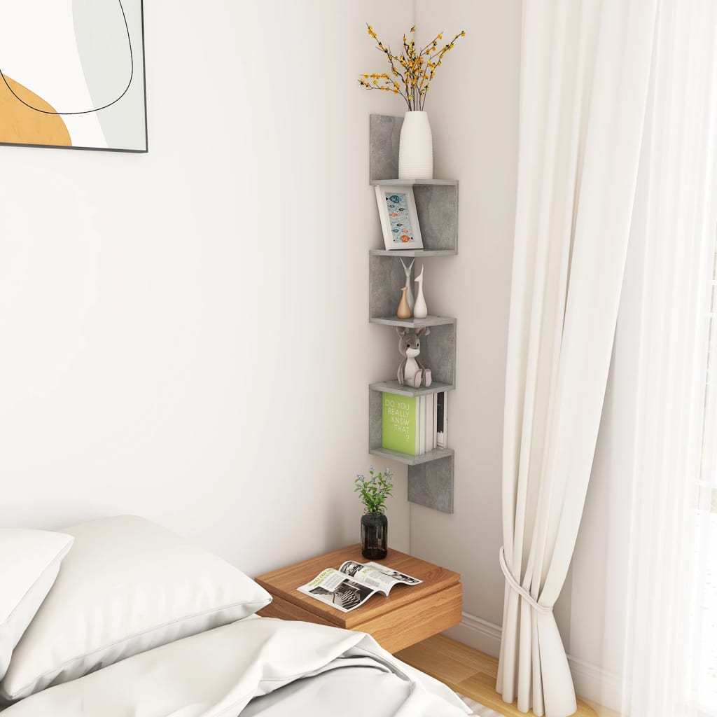Wall Corner Shelf Concrete Grey 20x20x127.5 cm Engineered Wood - OLBRIT