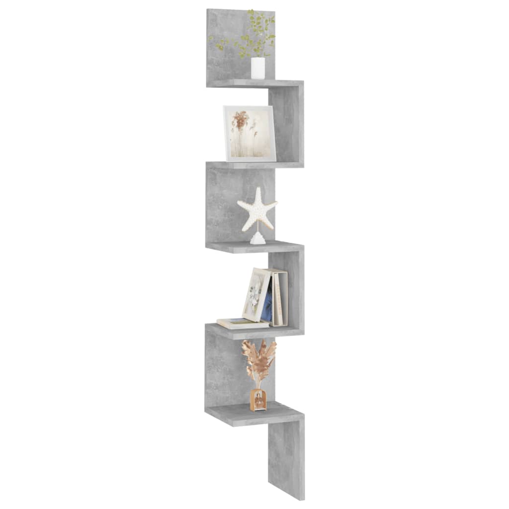 Wall Corner Shelf Concrete Grey 20x20x127.5 cm Engineered Wood - OLBRIT
