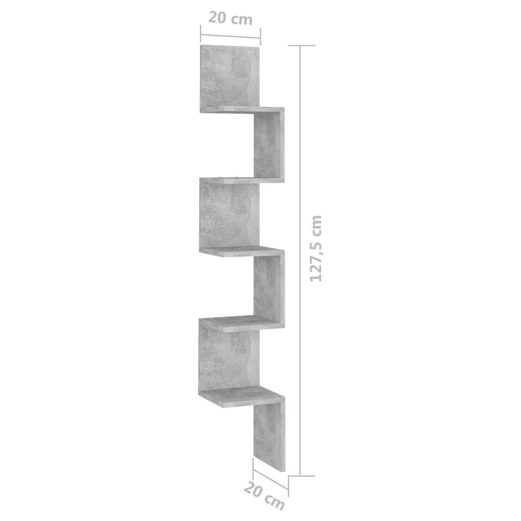 Wall Corner Shelf Concrete Grey 20x20x127.5 cm Engineered Wood - OLBRIT