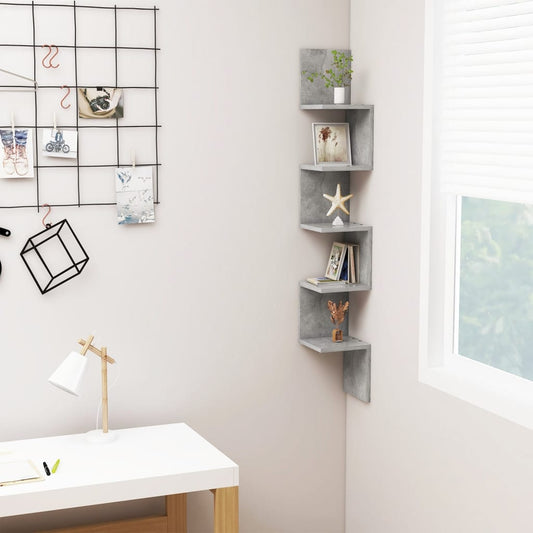 Wall Corner Shelf Concrete Grey 20x20x127.5 cm Engineered Wood - OLBRIT
